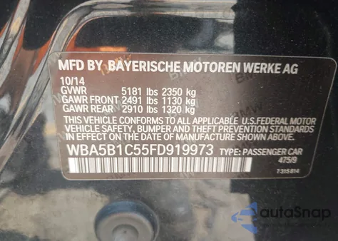 2015 BMW 535I z USA, uszkodzony, nr VIN WBA5B1C55FD919973